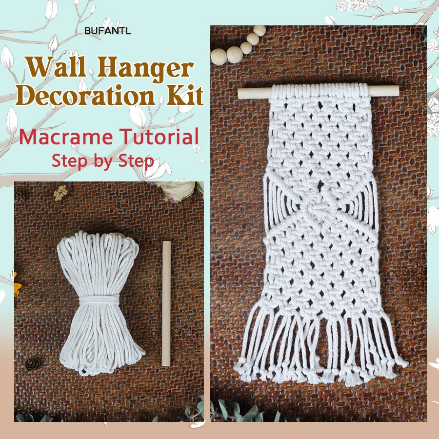 Hand Made DIY White Openwork Tapestry Macrame Kit with Tutorial for Beginners DIY Craft Set Woven Kit For Home Wall Decoration