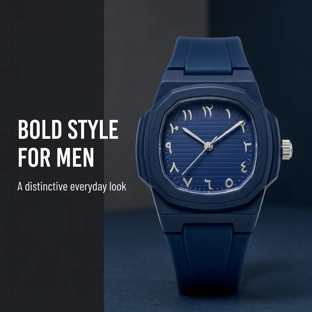 Men's Octagonal Arabian Watch, Integrated Sports Styling Strap, Sports and Leisure Daily Watch