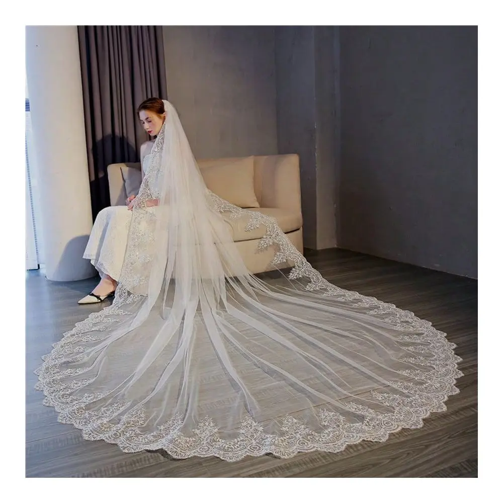 

Arrival Wedding Veil With Lace Applique, Hair Comb And Sequins, Exquisite Long Train Bridal Veil FallClothesFor Women