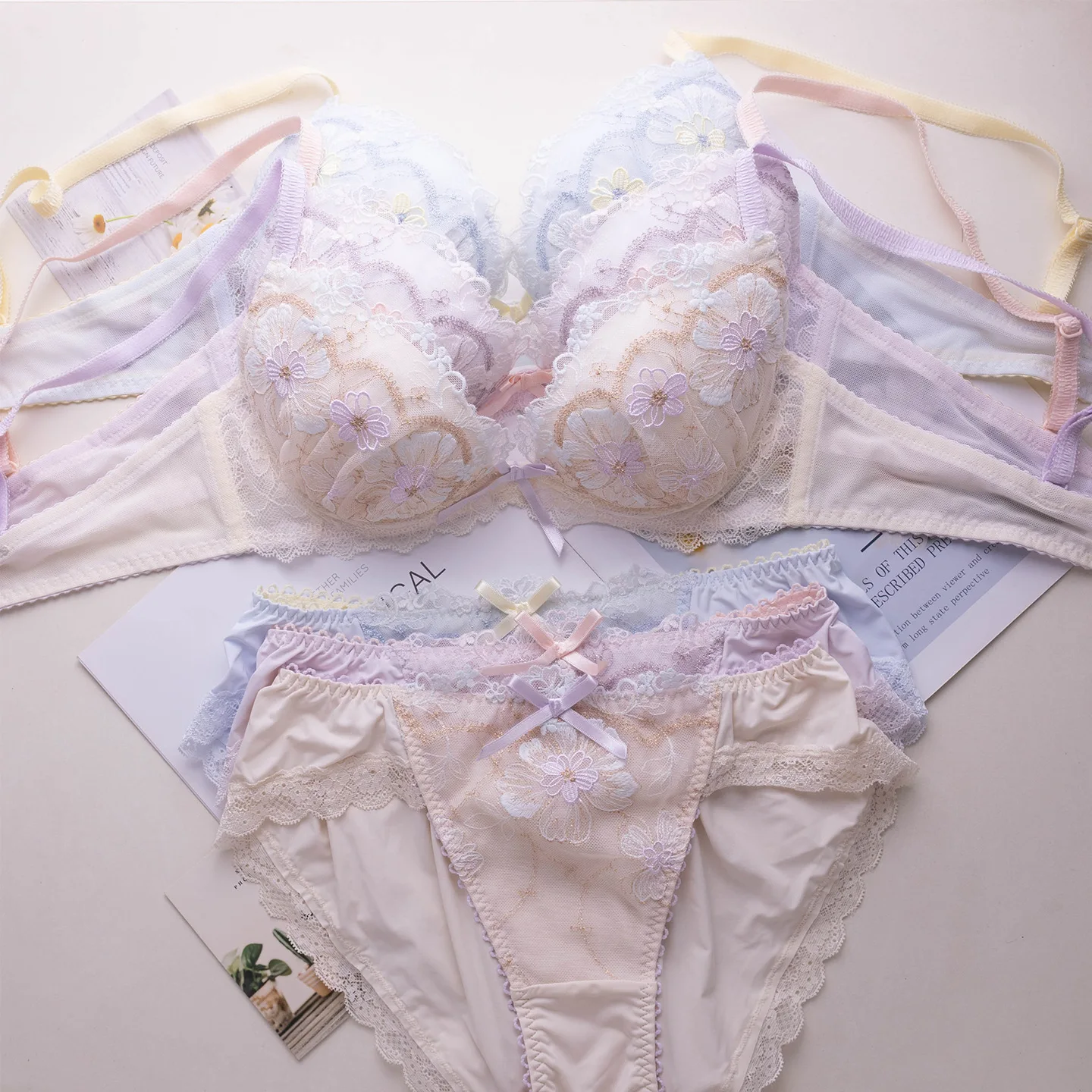 Little Fresh Bras Mesh Embroidery Pure Desire Seduction Sexy Underwire Push Up