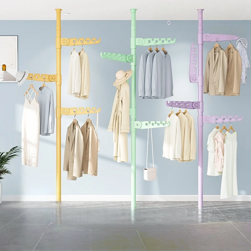 

Floor-Standing Vertical Clothes Drying Rack Open Coat Rack Indoor Balcony Punch-Free Telescopic Support Rod Clothing StorageRack