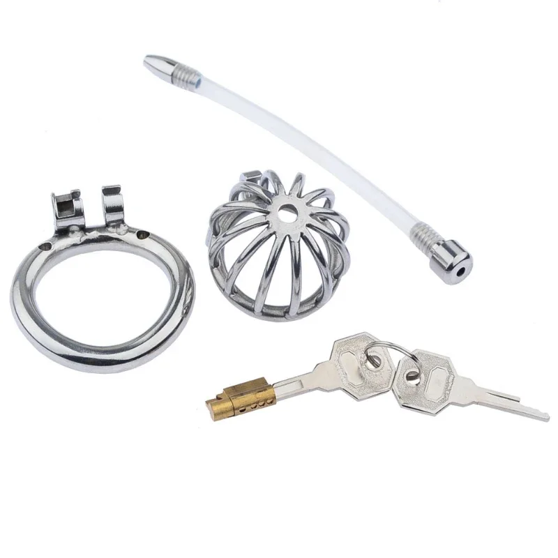 Cinturón de castidad masculino de metal CB Lock Cinturón de castidad con catéter de silicona y anillo para pene Jaula para pene CommerJaula para