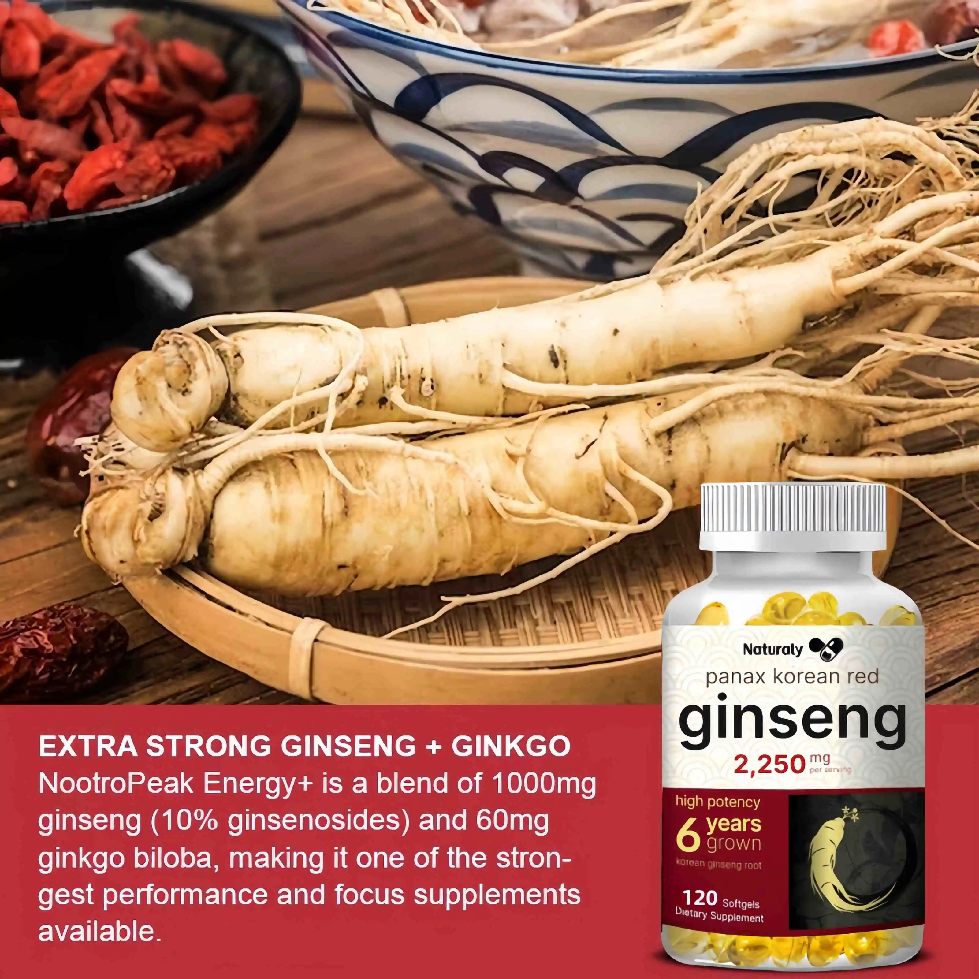 Natural Ginseng Supplement - Improves Vitality, Improves Energy Levels, Improves Exercise Endurance for Adult Men and Women