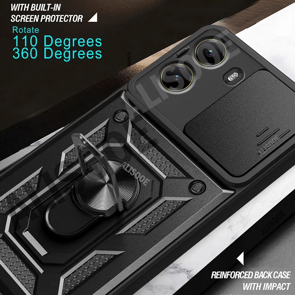 Rutsche Kamera Rüstung Capa Für POCO X7 Pro 5G Fall Drehen Ring Stehen Schutz Zurück Abdeckung für Xiaomi POCO X7 pro Stoßfest Funda