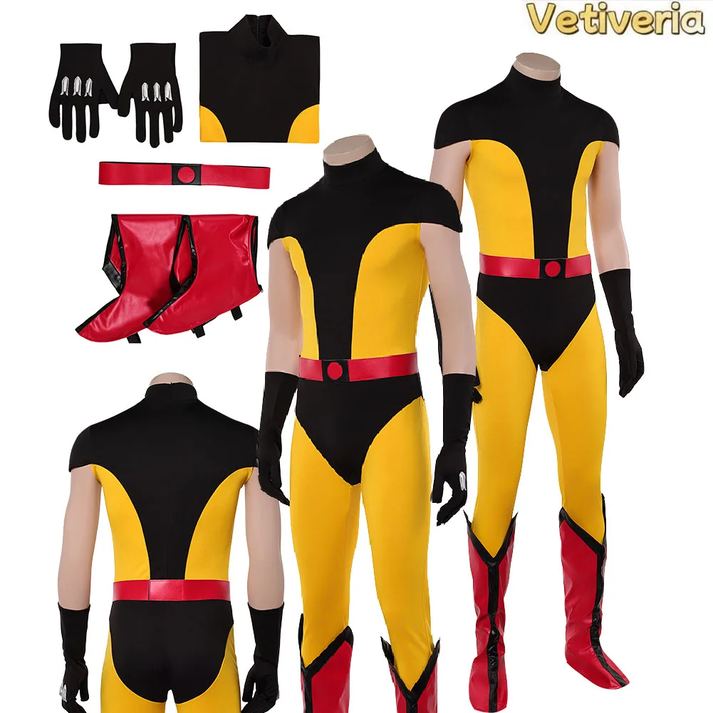 Disfraz de Cosplay de Lobo Macho Logan, Traje de la Película X-Men '97, Juego de Zapatos, Guantes, Cinturón y Cubrebotas para Halloween, Carnaval, Fiesta de Fantasía