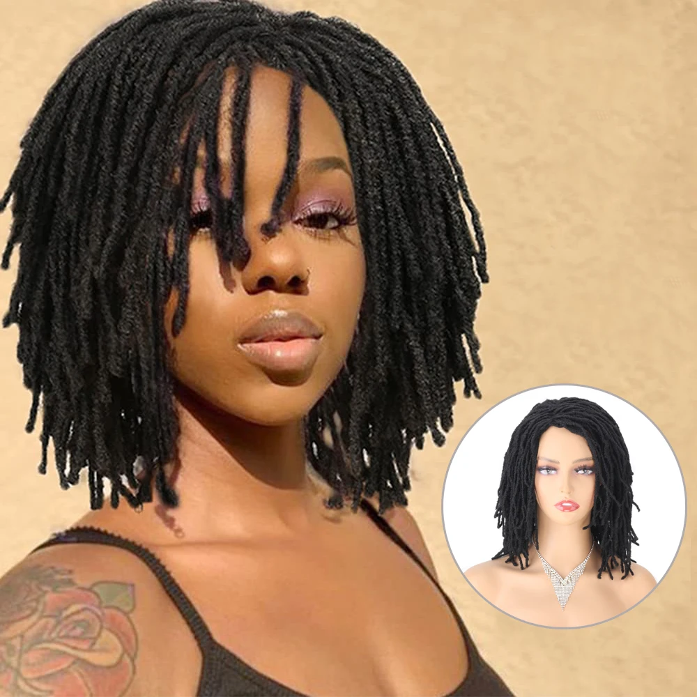 Perruque Synthétique Tressée pour Femme, Cheveux Courts, Bob, Noir, Blond, Rouge, Dreadlock, Déesse, Faux auxLocs, Bouclée, Twist, 10 Pouces