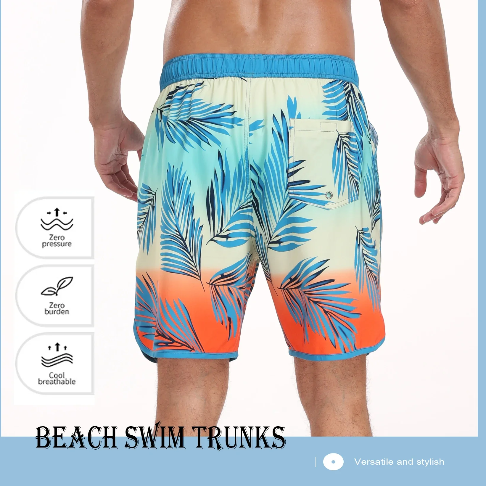 Men's Quick Dry Swim Trunks Multi-Pocket Loose Beach Shorts Printed Beach Shorts Suitable for Swimming Surfing Summer Vacation