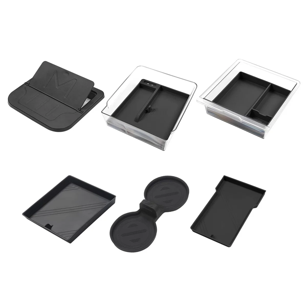 For Tesla Model 3 Highland 2024 Center Console Organizer Set, Armrest Hidden Storage Box Cup Cushion Accessories ,6Pcs