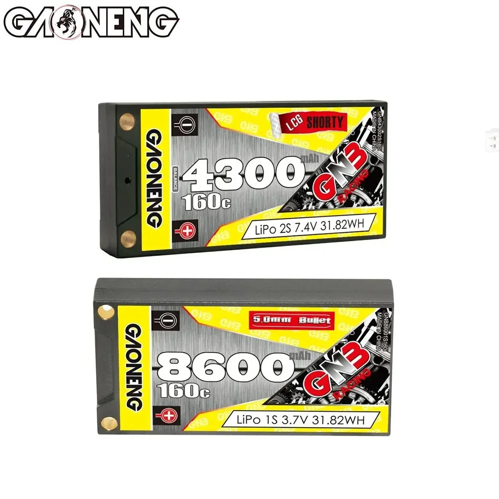 

GAONENG 4300mAh 2S 7.4V 8600mAh 1S 3.7V 160C Hardcase LiPO Battery With 5.0mm Bullet XT60/T Connector For 1/12 RC Car Parts