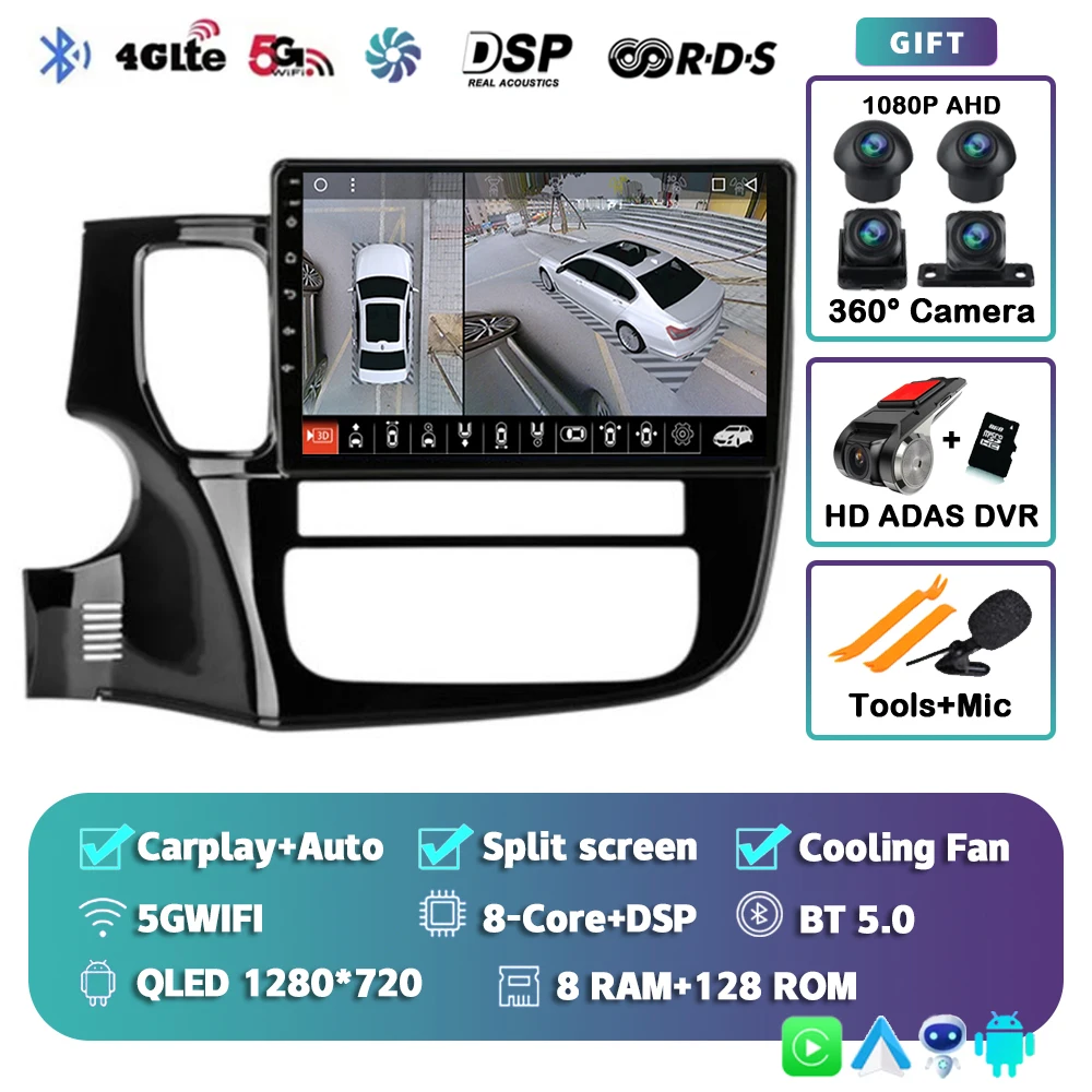 Android 16 Carplay autoradio voor Mitsubishi Outlander 3 GF0W GG0W 2012-2018 Multimedia Videospeler Navigatie Stereo GPS 2din