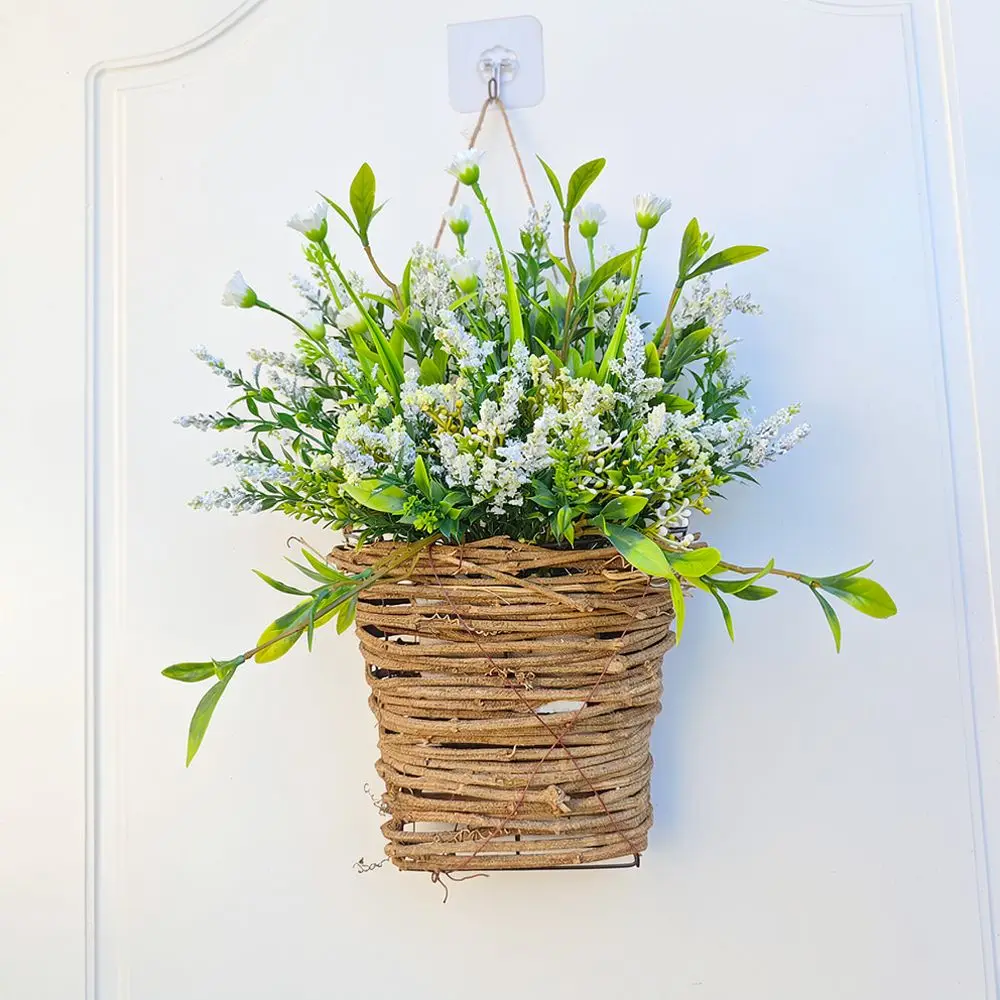 Artificial Wildflower Wicker Hanging Basket Wreath White Berry Floral Ornament For Zonghong Home Garden Wall Decor