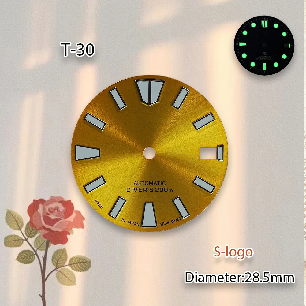 28.5mm S Logo NH35 Dial Sunray Dial Suitable For NH35/NH36 Movement 3/3.8/4.2 o'clock Crown NH35 Modification Accessories