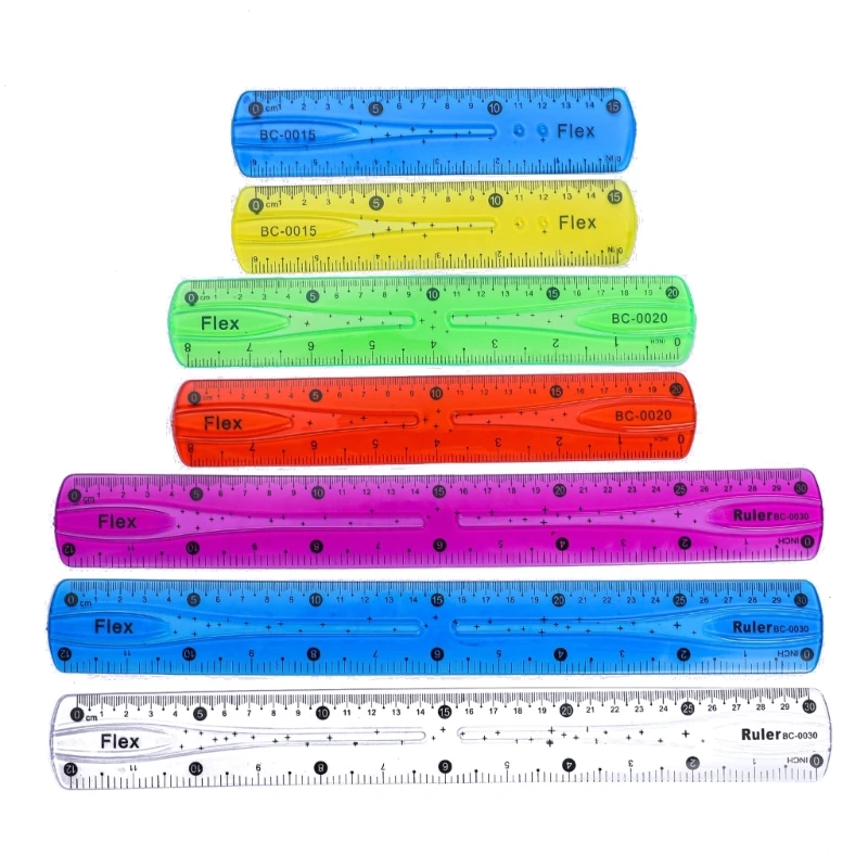 Régua flexível cor 2 peças, régua plástico dobrável macia, escala dupla, régua dobrável