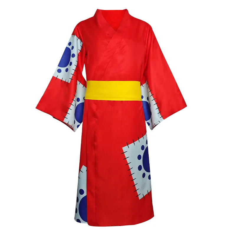 Luffy Cosplay Anime Monkey D Luffy Cosplay Costume Wano Country Kimono Wig Hat Red Kimono Halloween Costumes for Men Women view 4