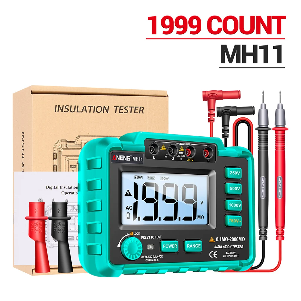 ANENG MH11 Insulation Resistance 2000MΩ Testers Digital Meters Ohm High Voltage Megohmmeter Meter Non-battery Portable Tools