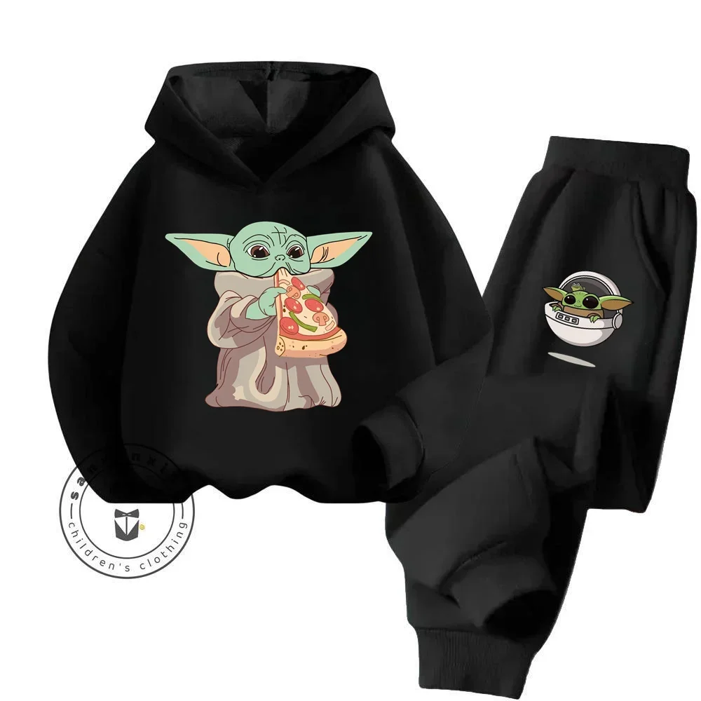 2024 Master Yoda Cartoon Classic Solid Color Playful Fun Print Design Children\'s Autumn and Winter New Long Sleeve Hoodie Set