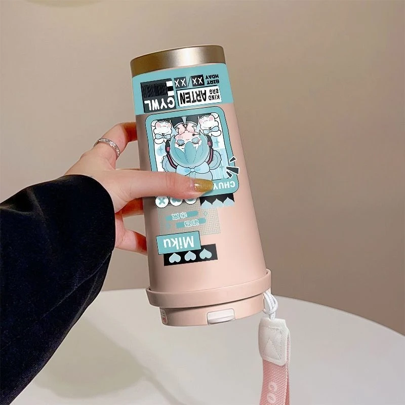 Hatsune Miku Anime Peripherie Kawaii Miku Edelstahl Thermometer Cartoon Stroh Hochpräzise süße tragbare Wasser Tasse Geschenk