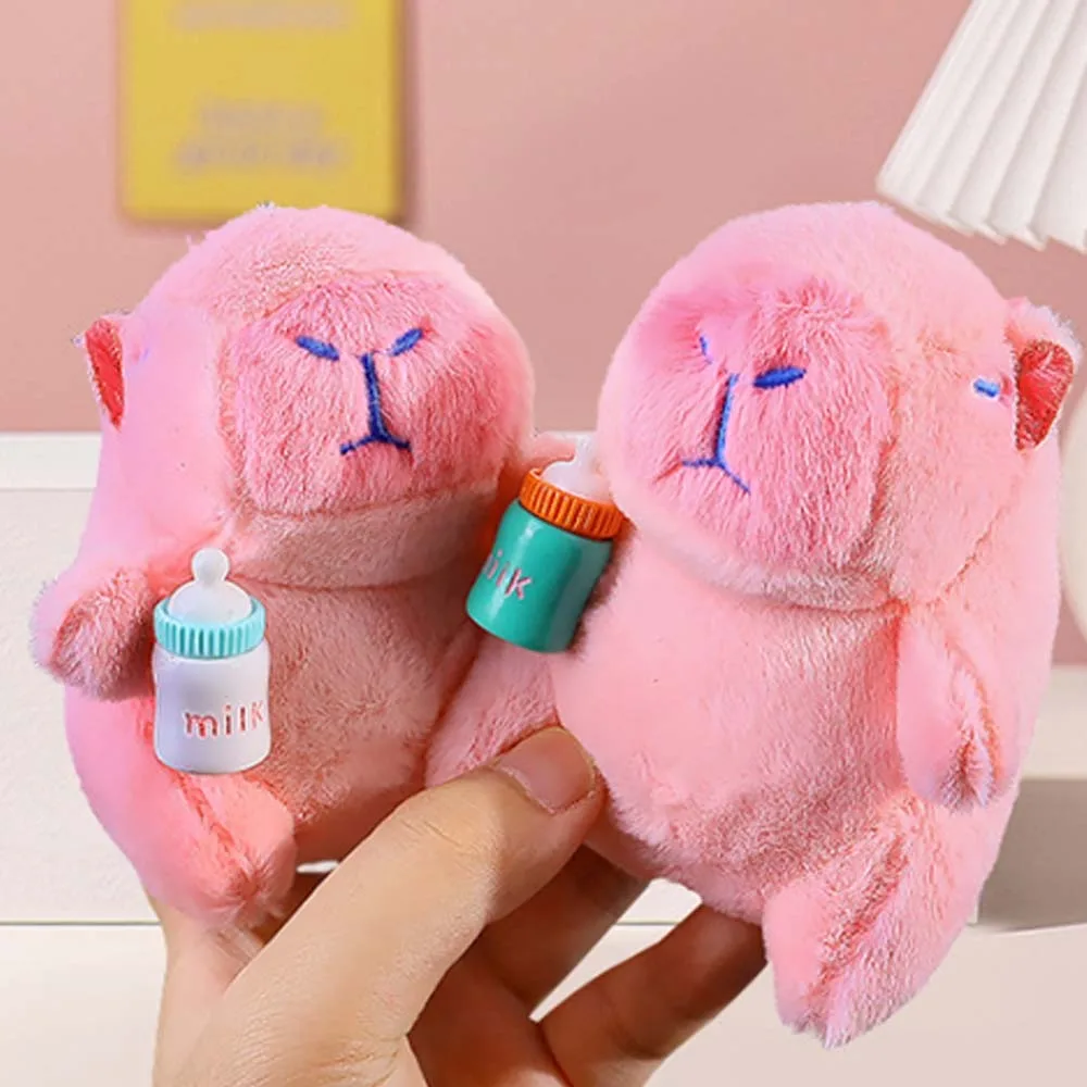 2pcs/set Soft Pink Capybara Key Ring Brown Funny Plush Capybara Pendant Kiwifruit PP Cotton Cartoon Animal Keychain Daily