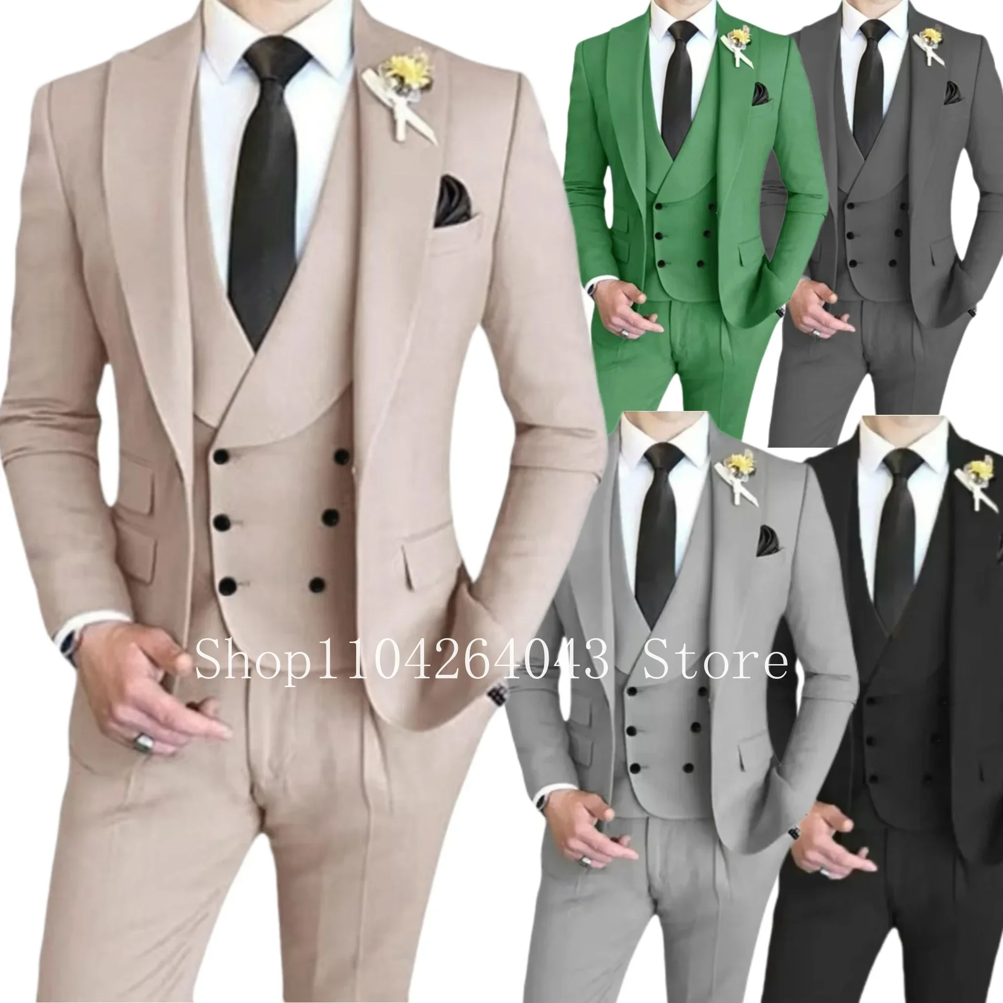 الملونة الرجال 3 قطعة بدلة سهرة الذروة التلبيب السترة سترة و مجموعة بناطيل رجالي للتخرج الزفاف ملابس حفلات أنيقة