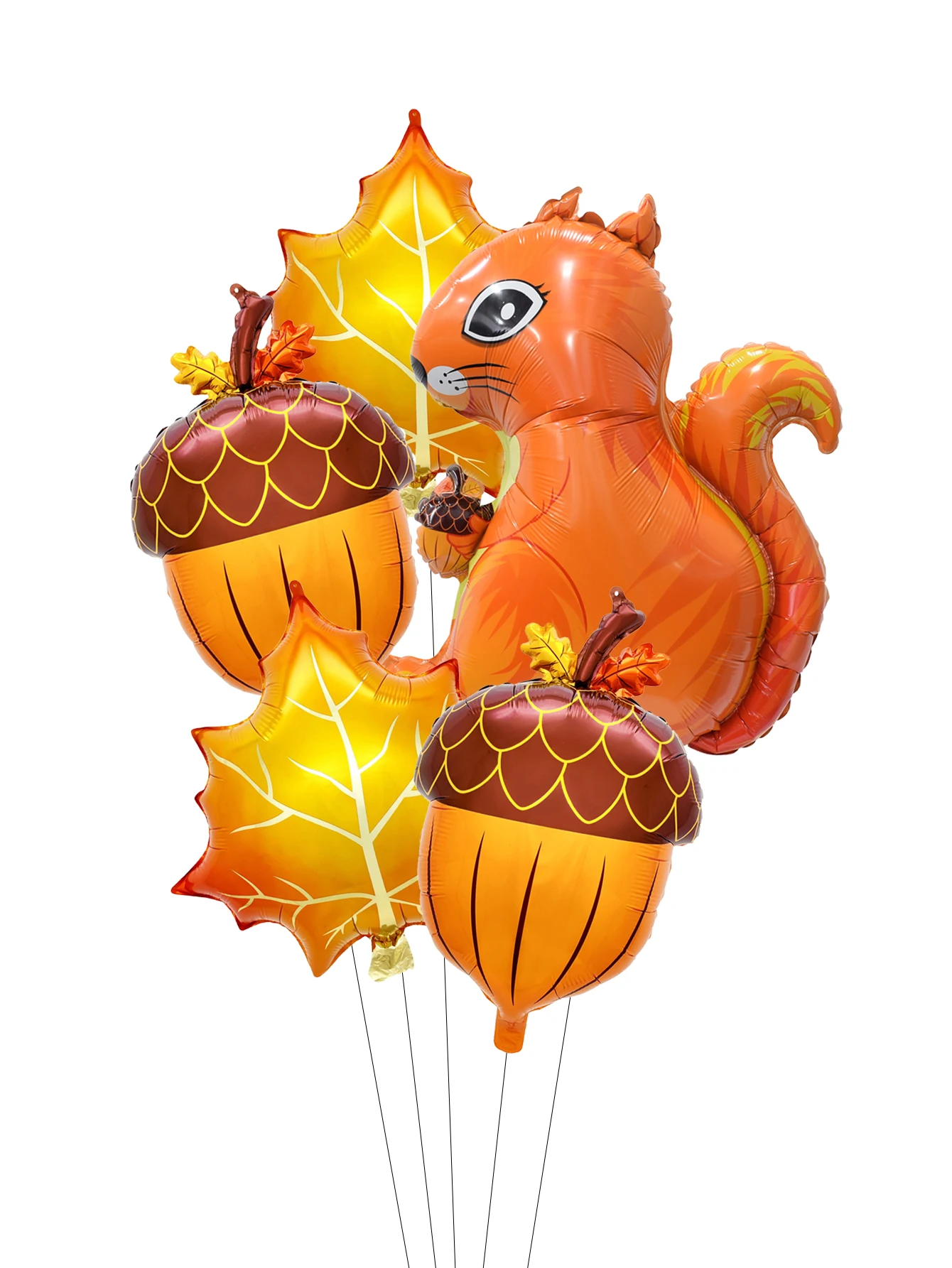 5pcs Squirrel Foil Balloons Set Pine Cone Balloons Autumn Maple Leaf Balloon Harvest Festival Decor Thanksgiving Day Decorations