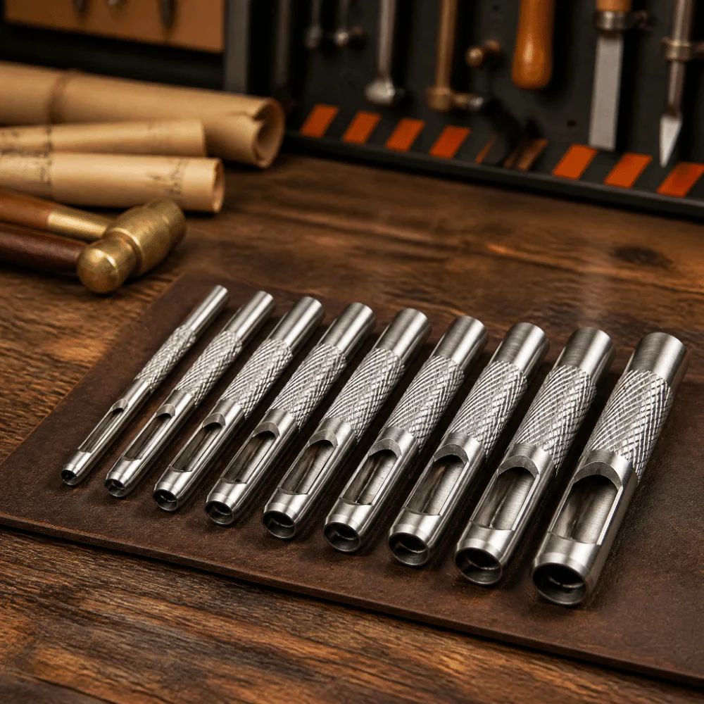 9pcs Portable Durable Leather Hole Puncher Sharp Portable Belts Hole Punch Tool Manual Chisel Punch For Belt Repair