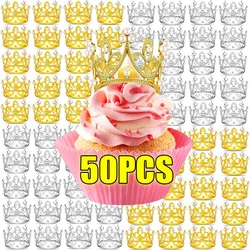1/50PCS Mini Crown Plastic Crown Cake Decoration Princess Topper Pearl Tiara Children Hair Ornament DIY Cake Baking Decoration
