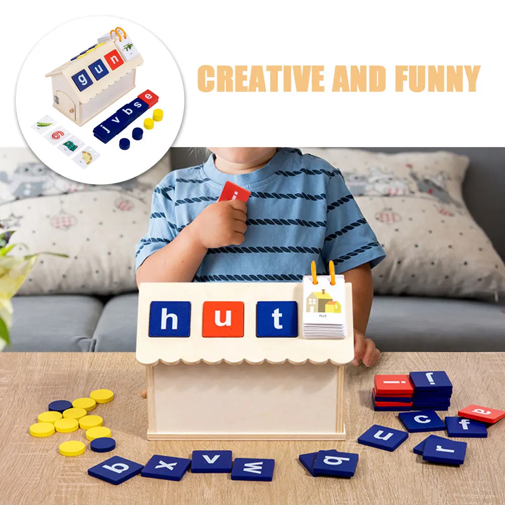 Alfabeto aprendizagem brinquedos jogos de ortografia crianças brinquedo educativo cabine de madeira correspondência casa auxiliares de ensino letras blocos