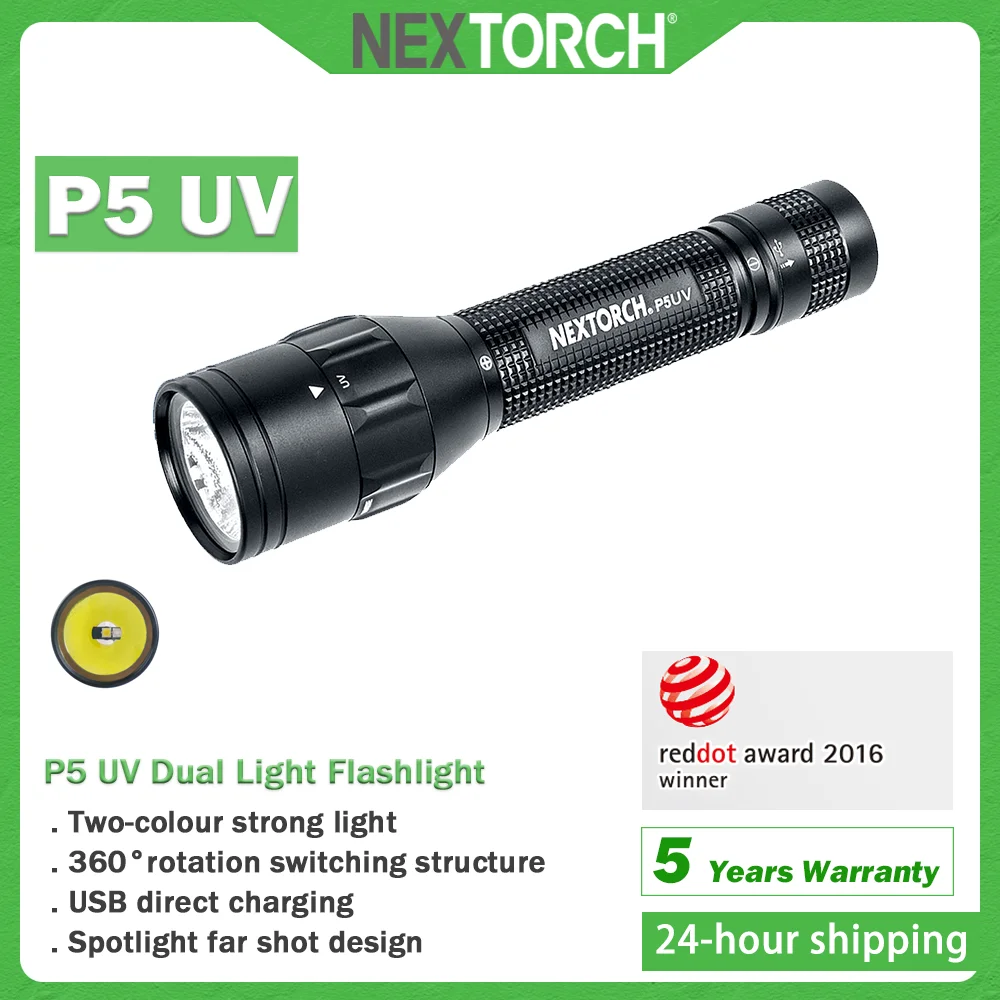 NEXTORCH P5 UV LED Flashlight , 1000mw UV double intense light, High Power, High Brightness rechargeable torch , 360° inspection