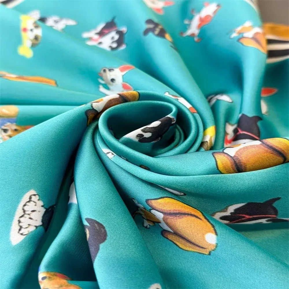 

Cute 70x70cm Women Square Scarf Soft Silk Satin Cartoon Dog Print Shawl Silk Scarf Women Daily Wear