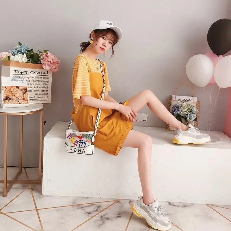 Women's Playsuits Rompers Summer College Comfy Drape Garment Vertical Mori Orangepink Artistic Wash Woman's Braces Personalized