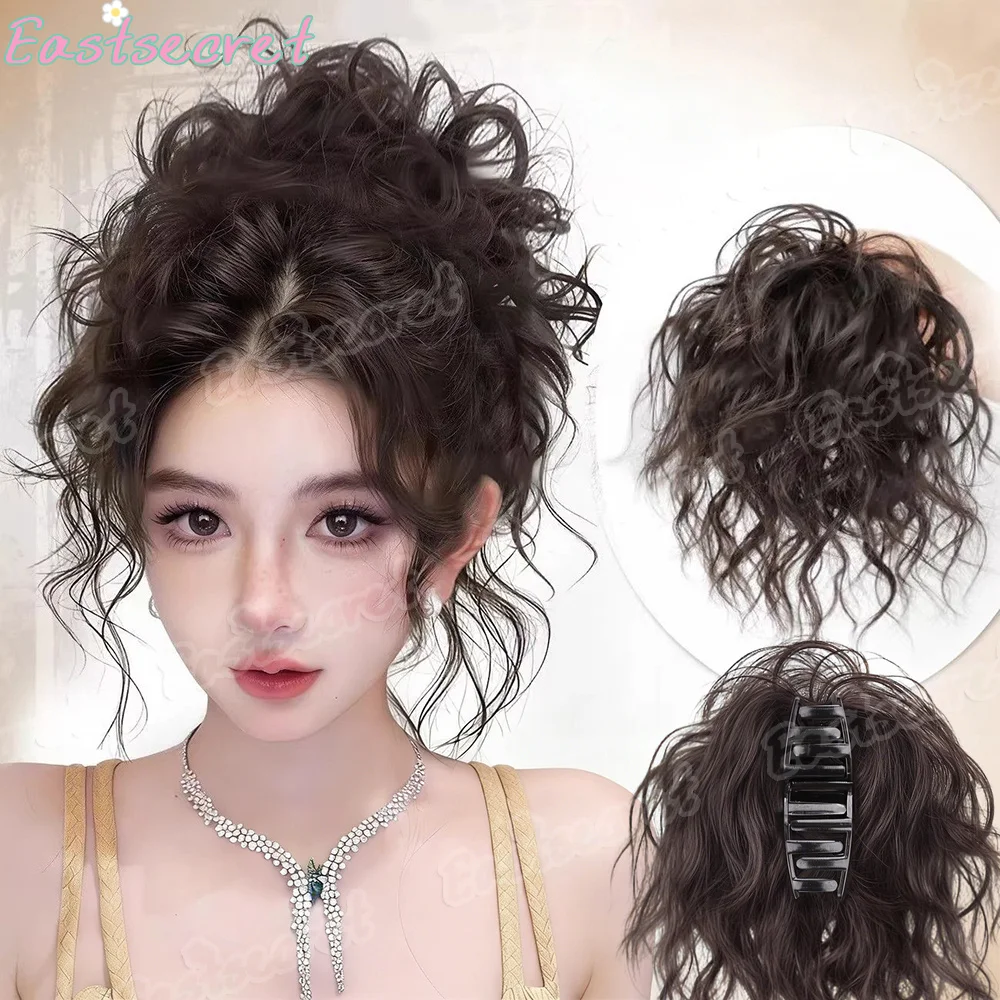 EAST Synthetic Wig Curly Hair Bun Extensions Wig Wavy Curly Chignon Hair Bun with Rubber Band Fluffy Hairpiece