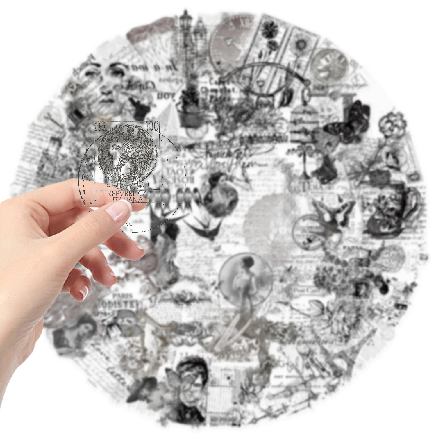 สติกเกอร์วินเทจ PET ใส สีดำ สีขาว ลายการ์ตูน 58/116 ชิ้น สำหรับตกแต่งแล็ปท็อป ตู้เย็น โทรศัพท์ สมุดภาพ