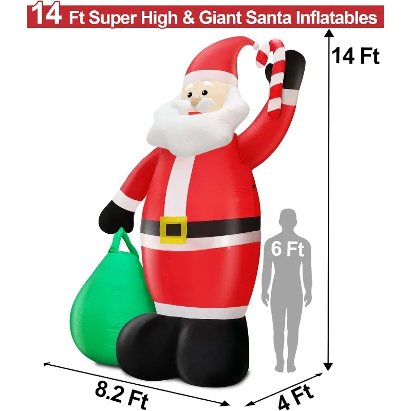 14 Feet Giant Christmas Inflatable Decorations Outdoor Santa Claus with Gift Bag LED Lighted Blow Up Yard Decor for Lawn