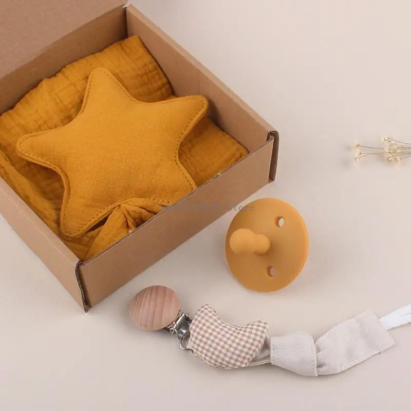 3pcs/set Baby Pacifier Wooden Clips Cotton Soothing Towel for Infant Newborn Nipple Dummy Holder Shower Birthdays Christmas