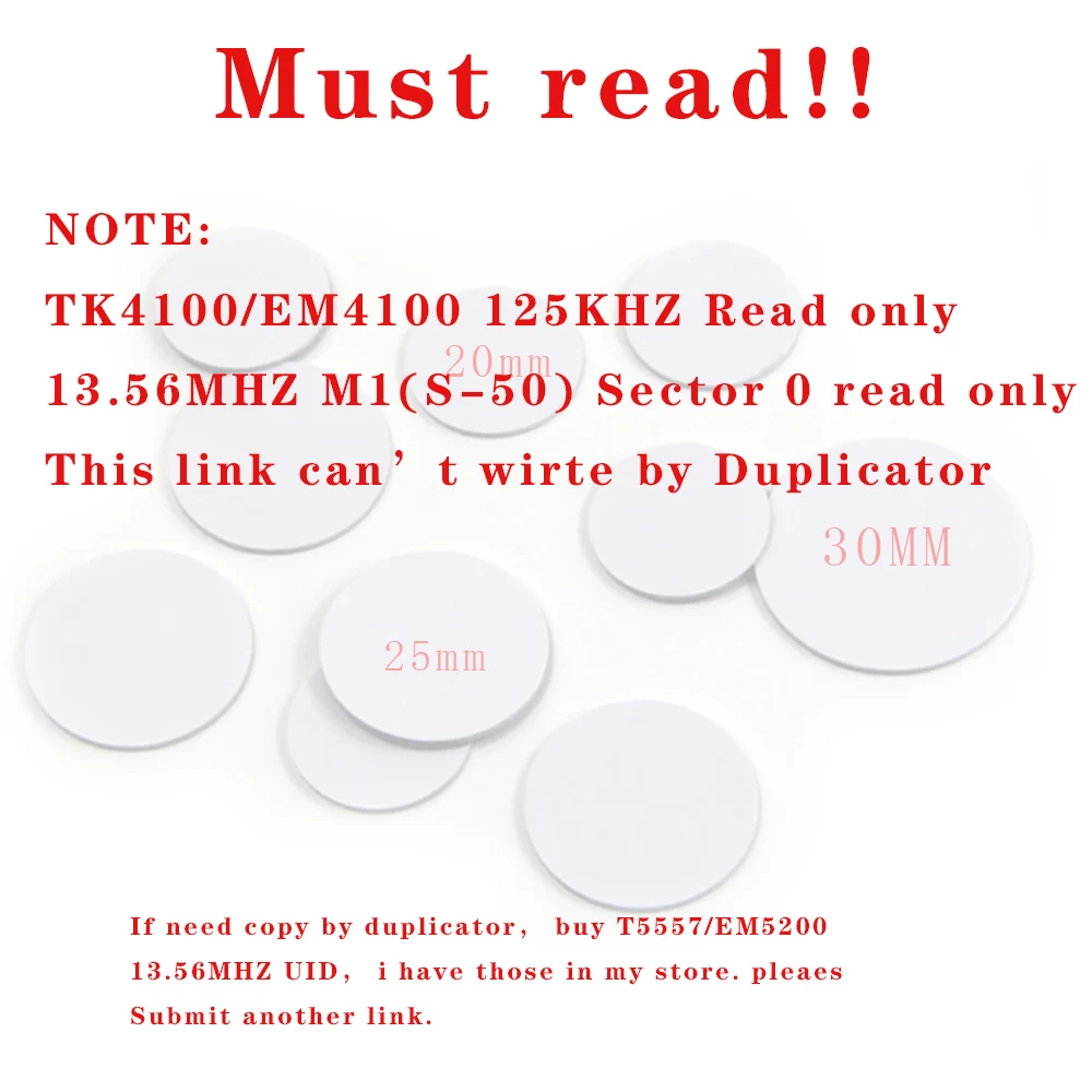 10pcs/lot  Dia=25mm coin style TK4100 chip smart card chip/125KHZ RFID coil card/RFID tags