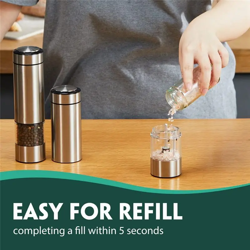 COFA Electric Pepper Grinder, Automatic Pepper Mill Grinder, Stainless Steel Battery Operated Salt Grinder Refillable