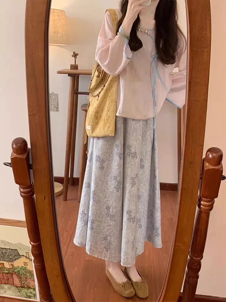 

New Chinese Sle Set Summer Hit Cool Zen Pink Top f Skirt Pants Two Piece Set Traditional Faion Women's Ensemble