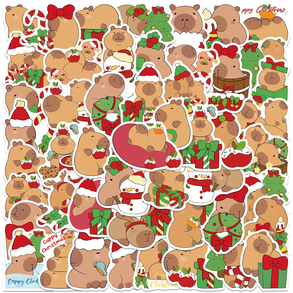 10/50PCS Kerst Capybara Graffiti Stickers Leuke Dieren Cartoon Decal DIY Laptop Telefoon Gitaar Koelkast Cup Skateboard Kid speelgoed