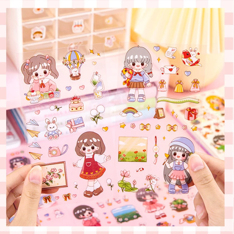 4pcs/pack Cartoon Girl Decorative stickers cute diy material sticke Scrapbooking DIY Diary Album creative Planner sticker