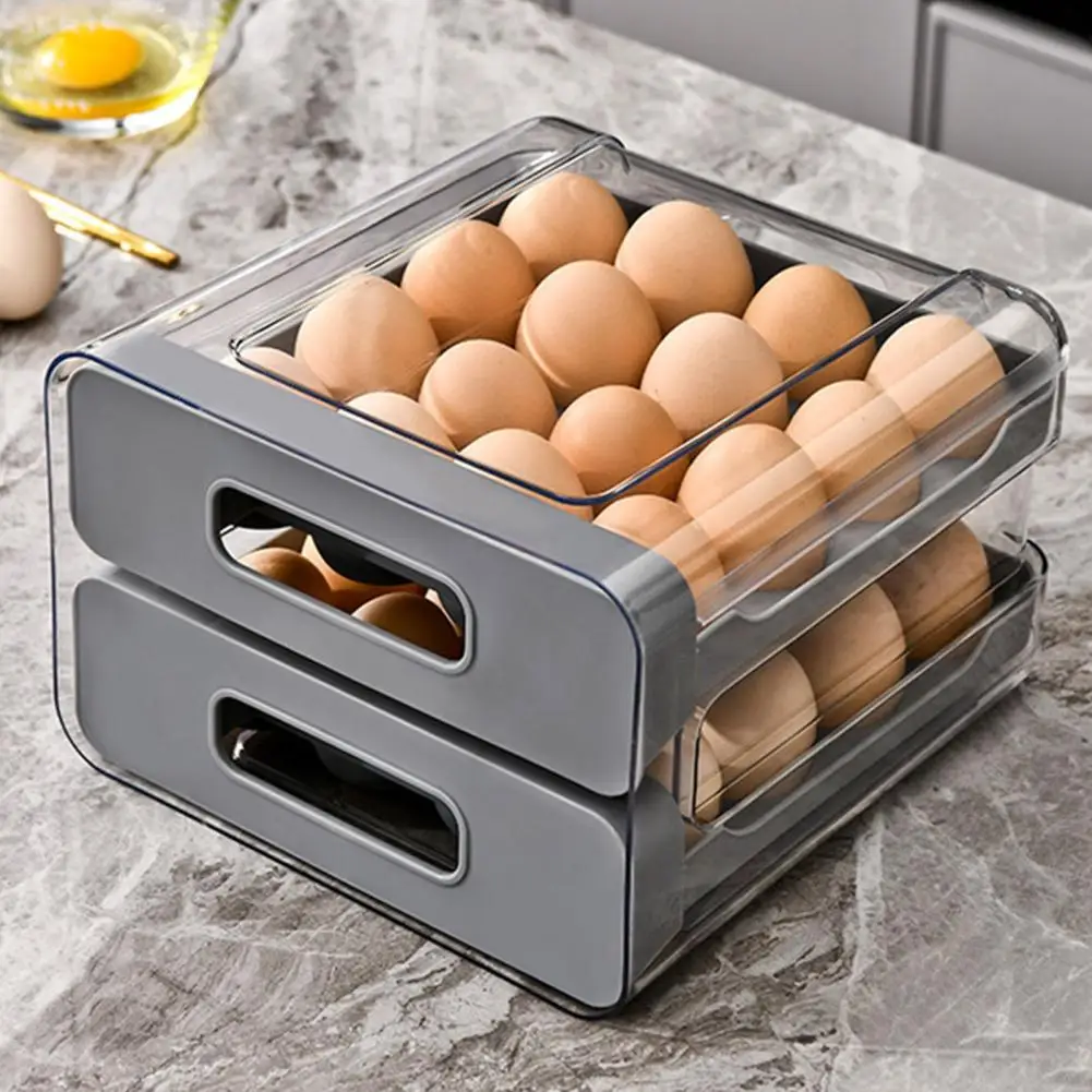 Easy-to-check Egg Tray Capacity Dual Layer Egg Container with Lid for Refrigerator Storage Transparent Design Stackable Egg Tray