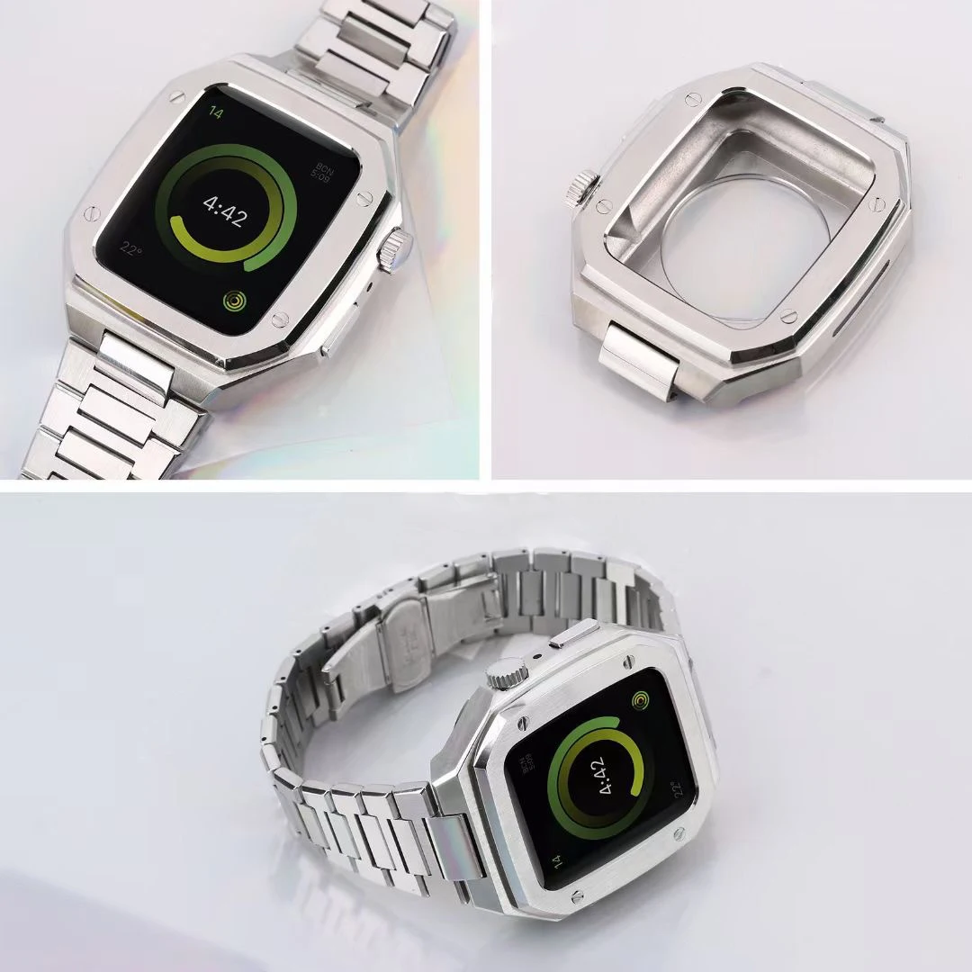 Metal Strap+Modification Case For Apple Watch Band 45mm 44mm Stainless Steel Bracelet Correa For iWatch series 8 7 6 5 4 SE Band