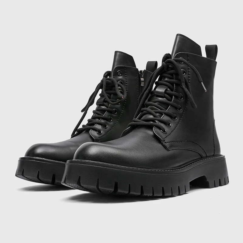 

Men's British Style Black High-Top Leather Shoes 2025 New Mid-Top Motorcycle Boots Men's Height-Increasing Leather Boots