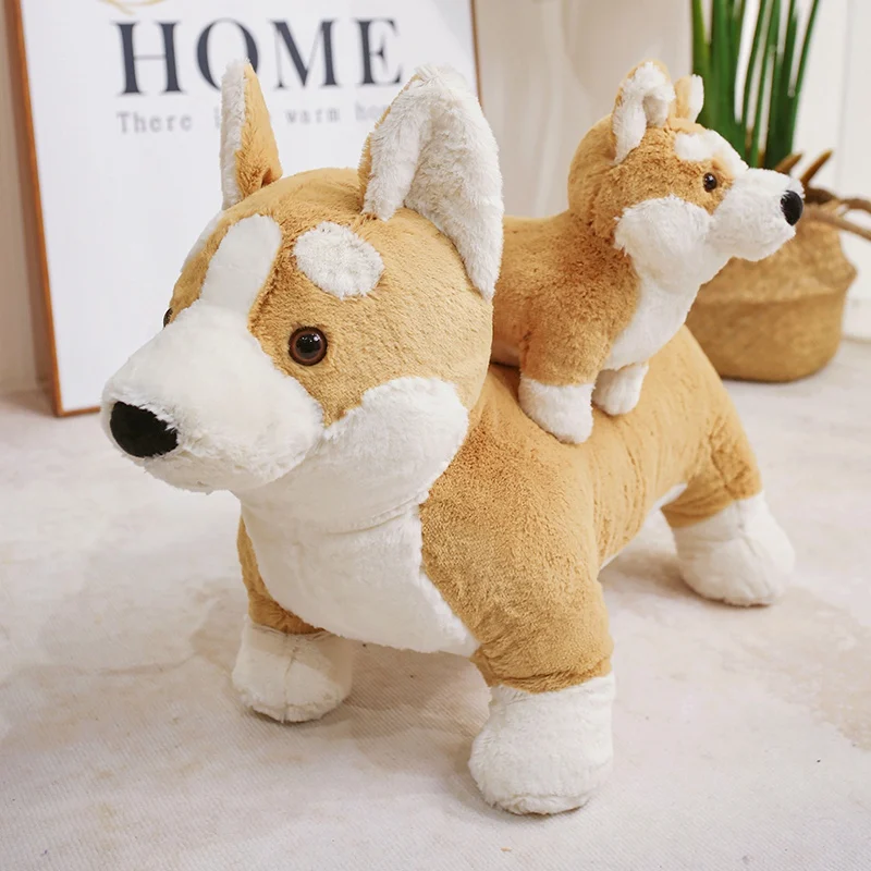 30-60cm Lifelike Dog Plush Toy Fluffy Stuffed Animals Soft Doll Real-life Corgi Dog Home Decor Toy Birthday Gifts