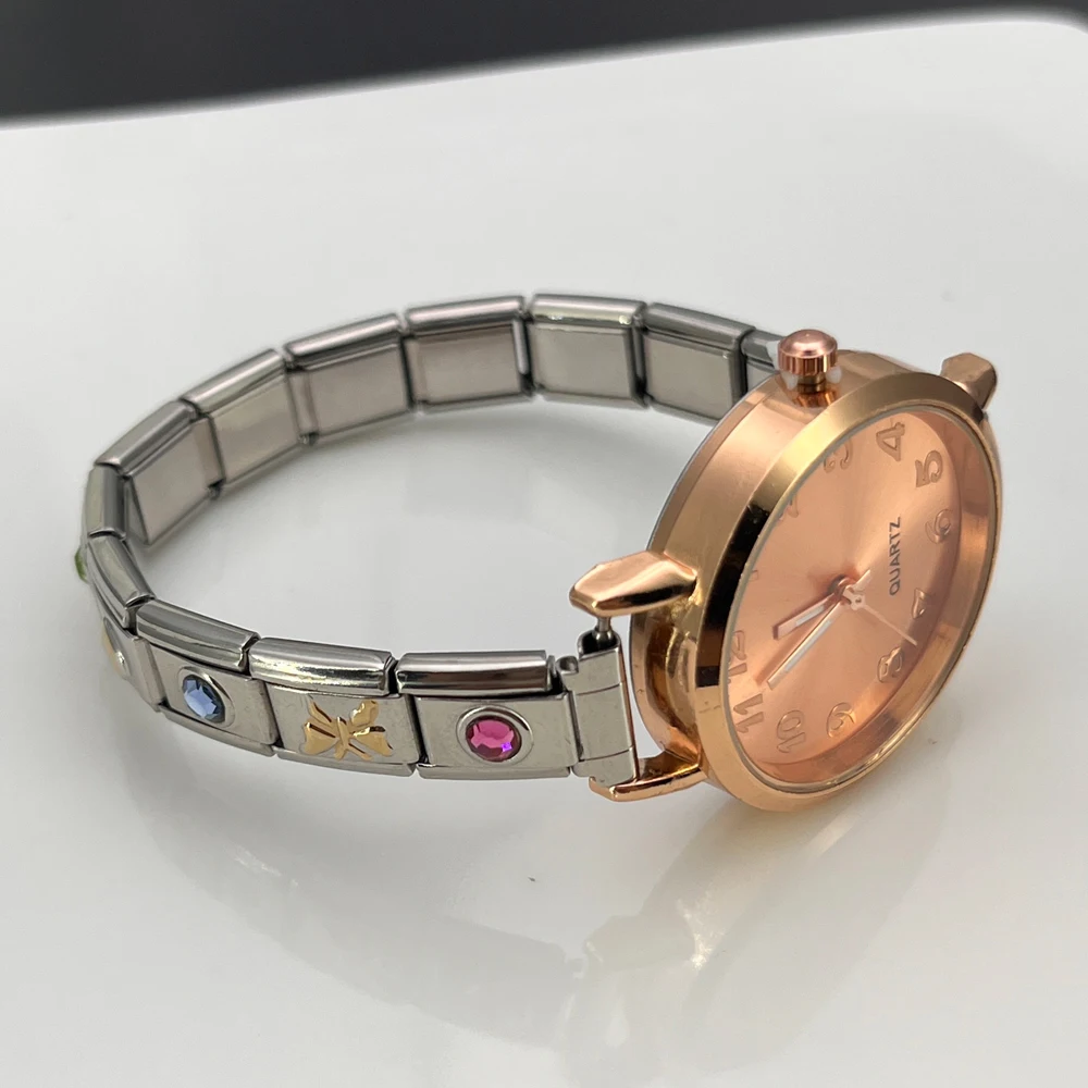 Bracelet de montre à breloques italiennes en acier inoxydable pour femme, fleur nœud papillon, bracelet de montre à la mode, cadeaux de bracelet à maillons, 9mm, 2024