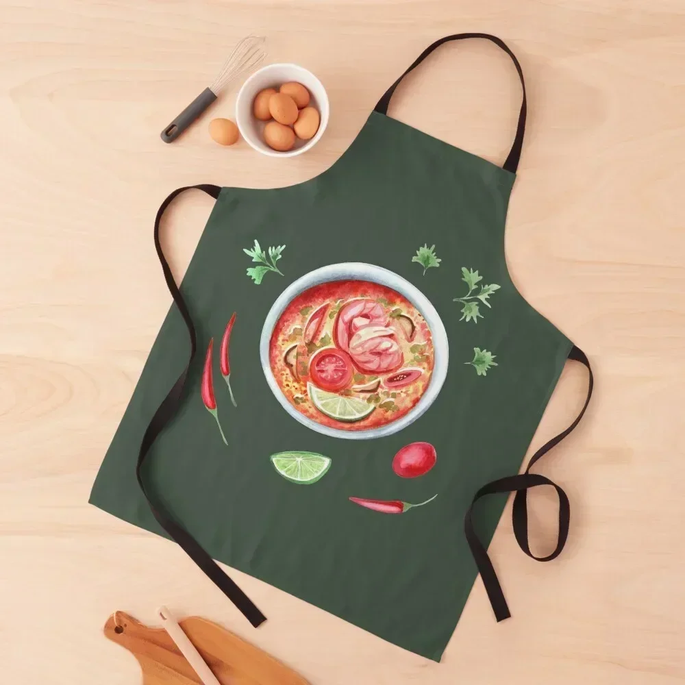 

Asian Spicy Prawn Soup Apron For Girl Kitchen Utensils cook wear Beauty Apron