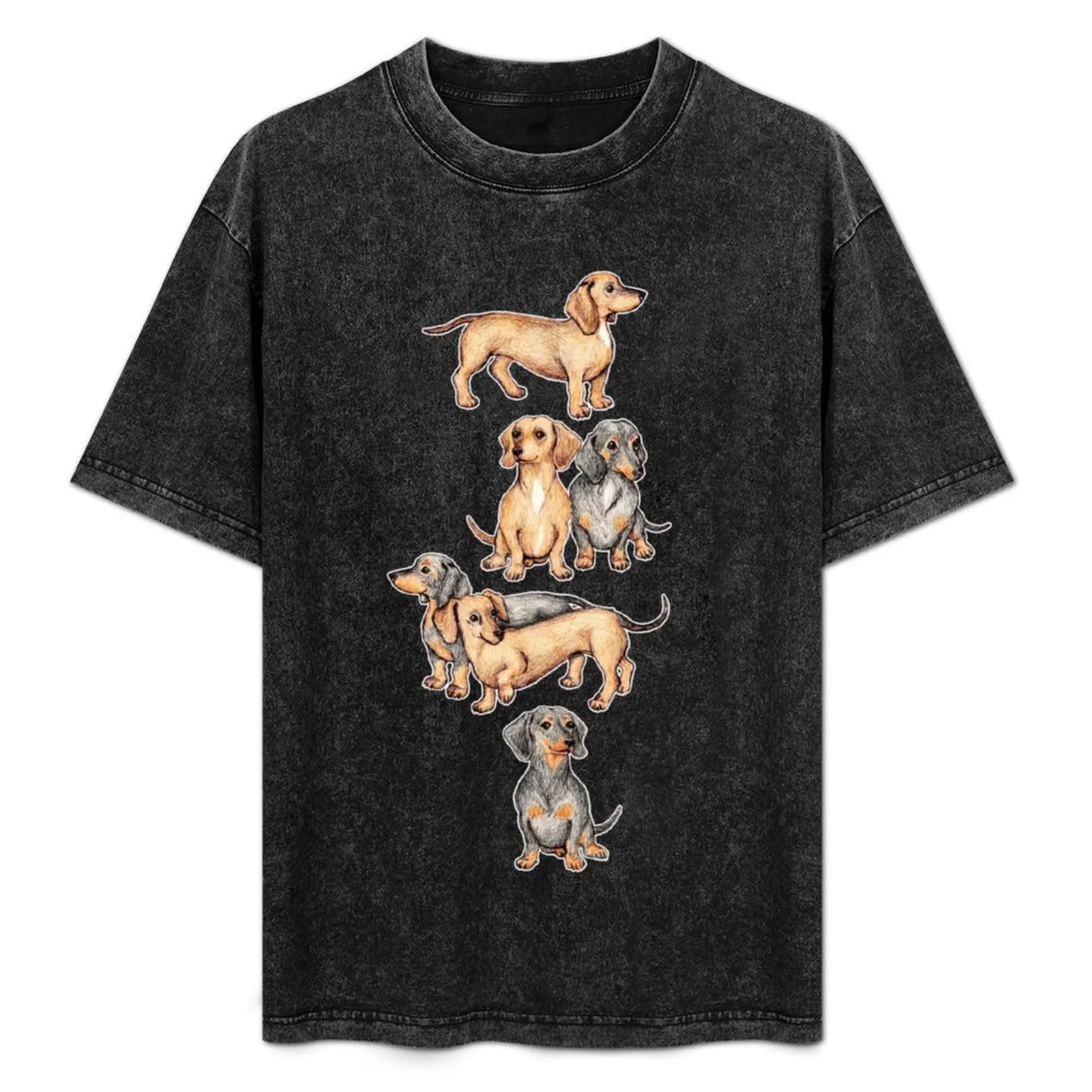 

Dachshunds and Dogwood Blossoms T-Shirt vintage clothes summer top blue archive clothes for men