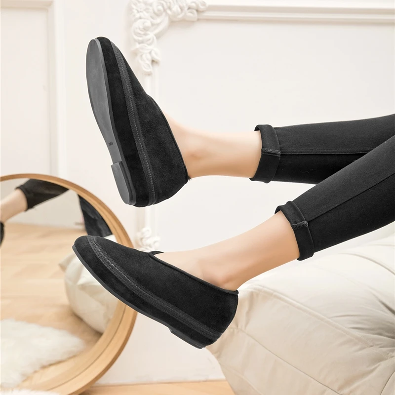 AIYUQI Winter Flache Schuhe Frauen 2025, Neue Pelz Futter Warme Frauen Schnee Schuhe Aus Echtem Leder Komfortable Weibliche Winter Ballett Schuhe – Detail 2