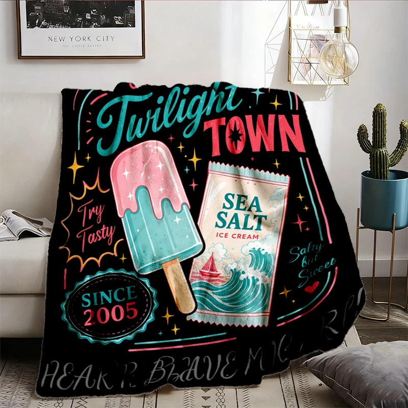 Twilight Town Flannel Throw, Sea Salt Ice Cream Sweater, Kingdom Hearts Inspired Cozy Blanket, Nostalgic Gamer Warm Blan