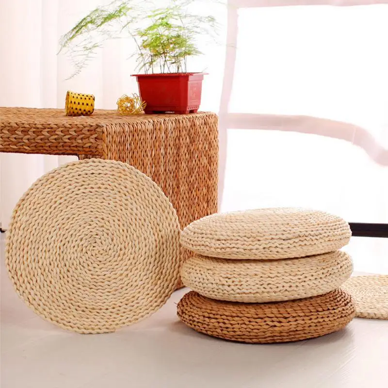 Floor Cushion Natural Round Rattan Pouf Straw Tatami Handmade Weave Pillow Floor Cushion Home Decor Textile Chair Seat Pad Mat