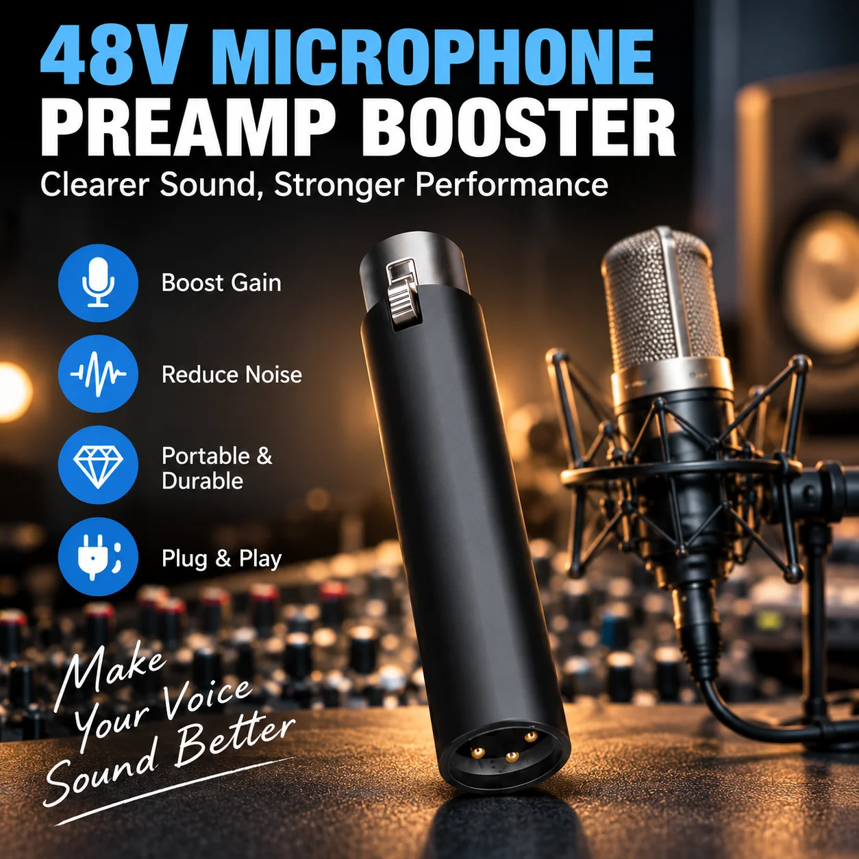 Ribbon Microphone - 48V Microphone Dynamic Preamplifier for DM1